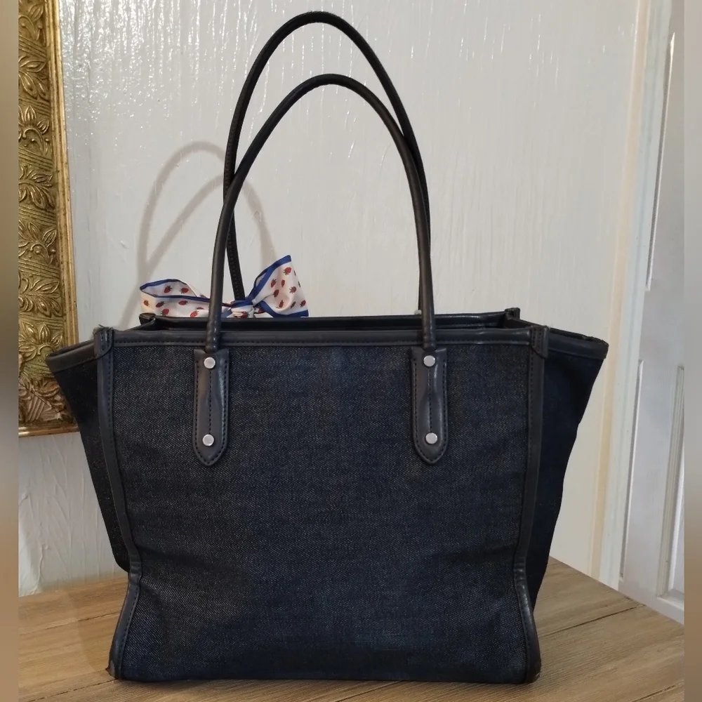 Kate Spade Ella Large Monogram Midnight Blue Denim Tote Bag - Picture 4 of 16
